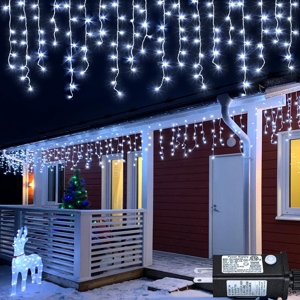 White Christmas Lights Outdoor 66ft 640 LED Icicle Lights for Outside House | Connectable LED String Lights Clear