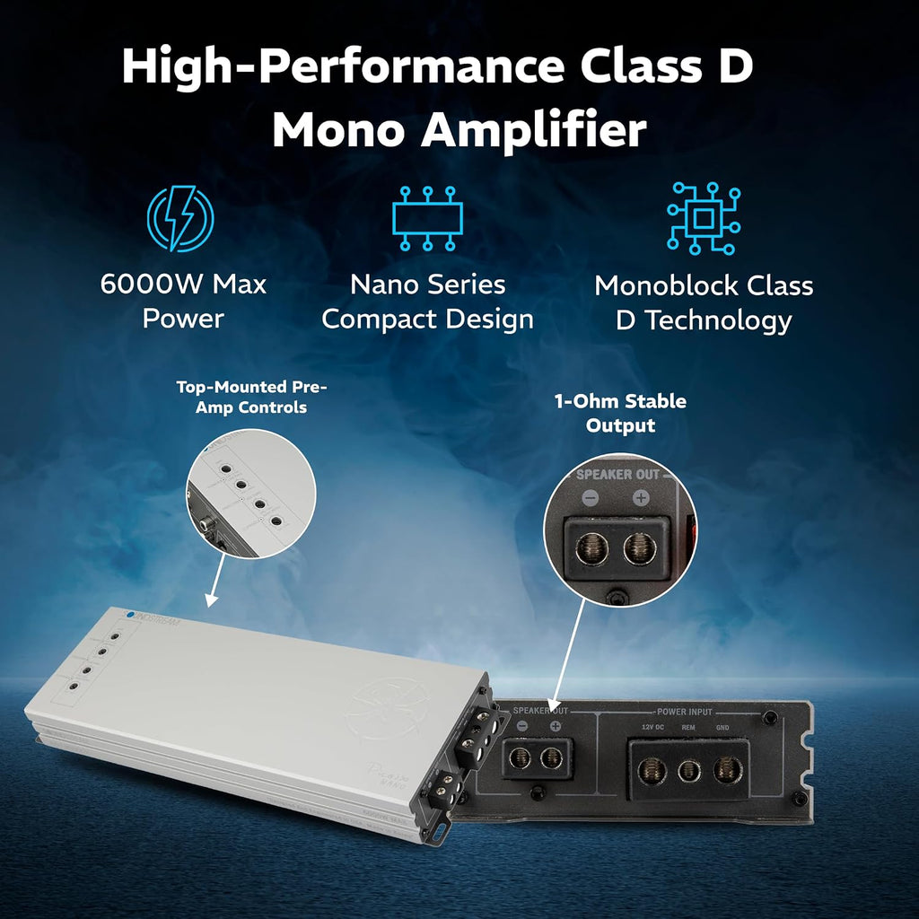 Picasso Nano PN1.6000DX Monoblock Class D Car Stereo Amplifier – 1 Channel 6000W Compact Digital Amp with Wired Bass