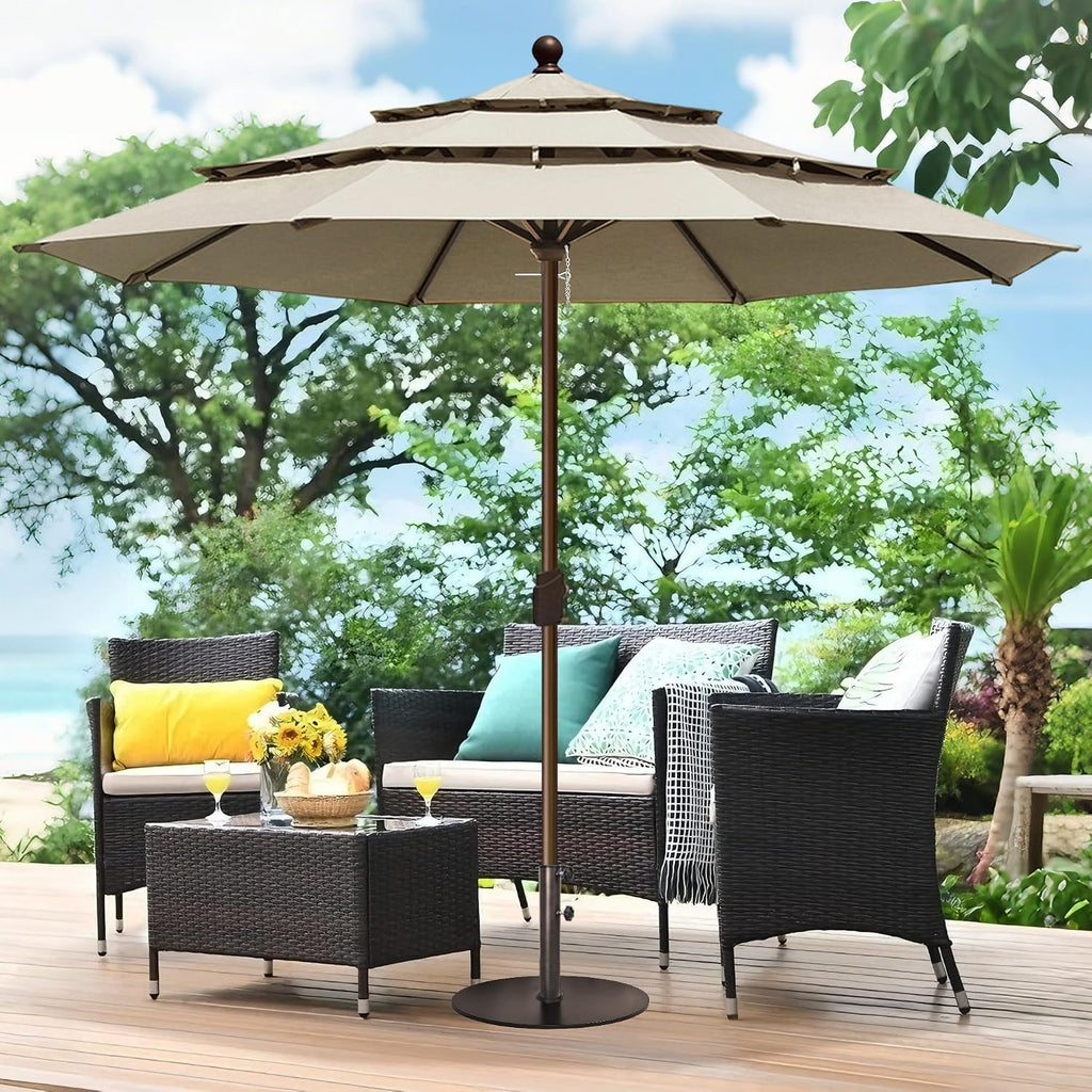USA 10-Year-Non-Fading 11ft 3-Tier Market Patio Umbrella, Commercial Grade Outdoor Table Umbrella with Crank Open