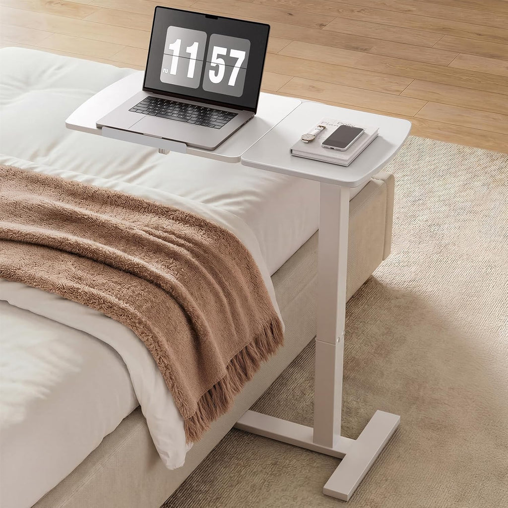 Overbed Bedside Table with Wheels, Right-Side Tilt Top, 29.1"–39" H