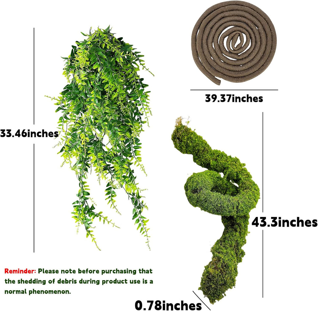 Reptile Plants,Flexible Rainforest Vines with Moss,Bearded Dragon Tank Accessories,Terrarium Hanging Plant Artificial