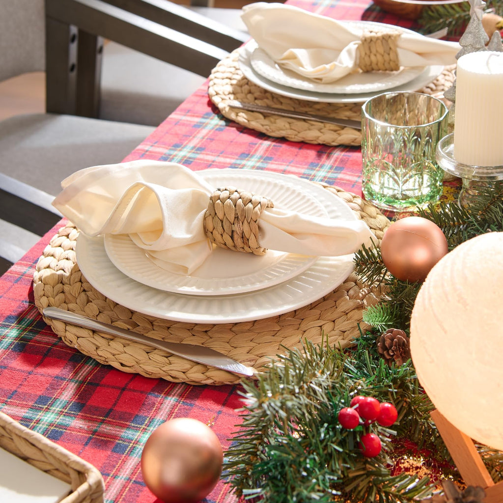 6 Pack, Round Woven Placemats, Natural Water Hyacinth Wicker Place mats, Braided Straw Table Mats, Charger Plates for