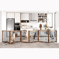 144" x 30" Freestanding Solid Wood Folding Pet & Dog Barrier Gate with Walk-Through Swing Door for Wide Indoor Openings, Hallways & Stairs — Rustic Brown