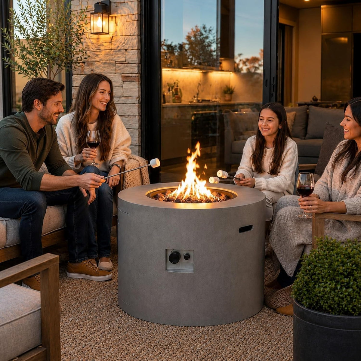 32" Round Propane Firepit Table 50,000 BTU Gas Dining Table