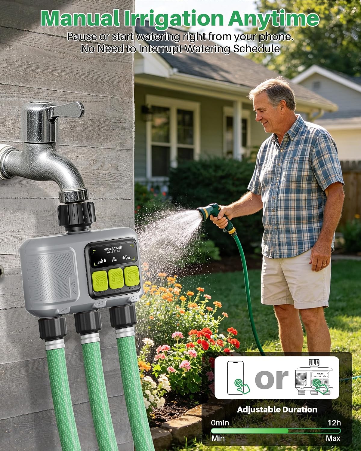 WiFi Water Timer 3 Outlet for Garden Hose, Smart Sprinkler Controller with 984ft RF Range, Smart Lawn Watering System