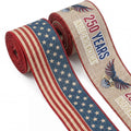 2 Rolls USA 250th Anniversary Ribbons for Wreath Bows Gifts, Red Blue Star Burlap Ribbons Patriotic Ribbon 4th of
