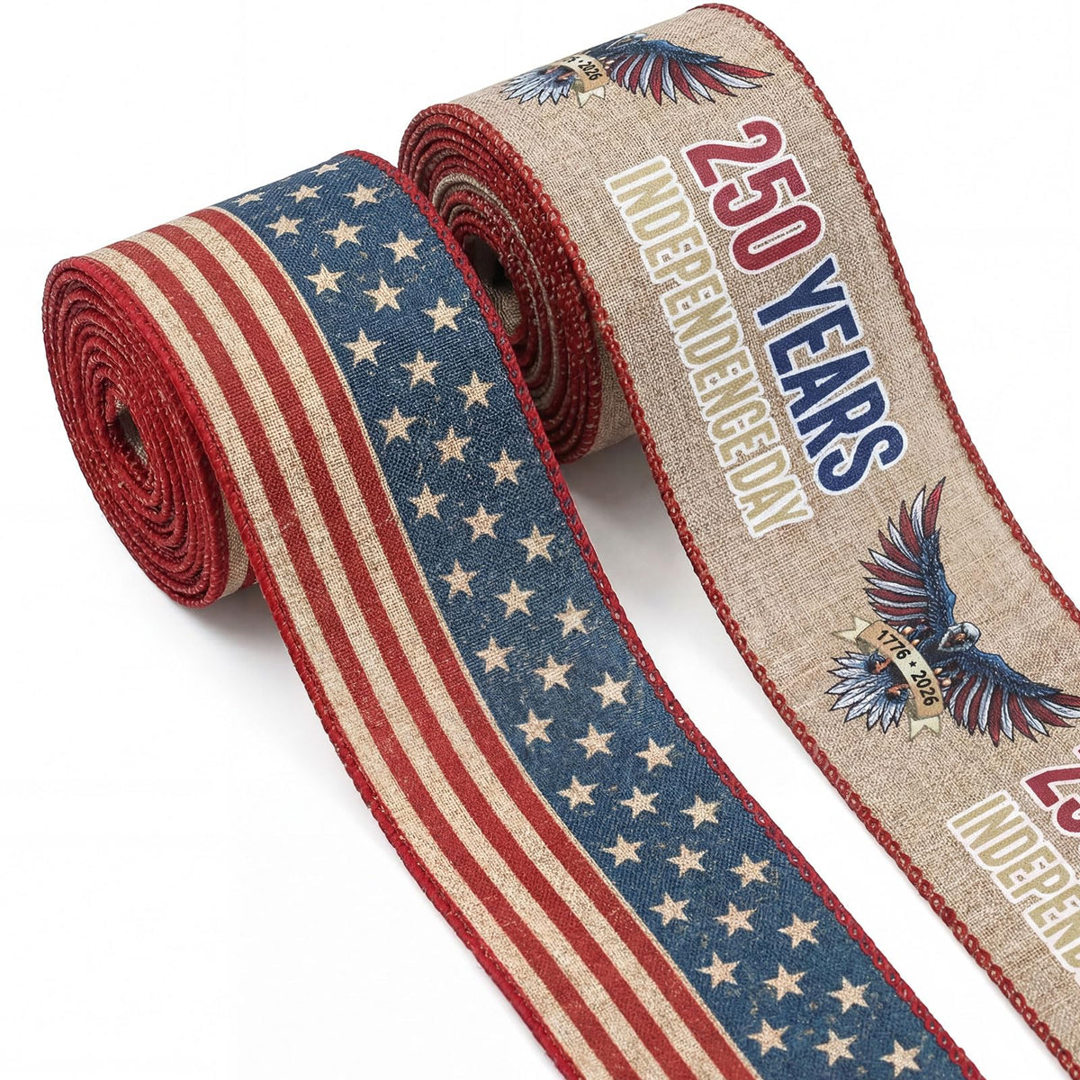 2 Rolls USA 250th Anniversary Ribbons for Wreath Bows Gifts, Red Blue Star Burlap Ribbons Patriotic Ribbon 4th of