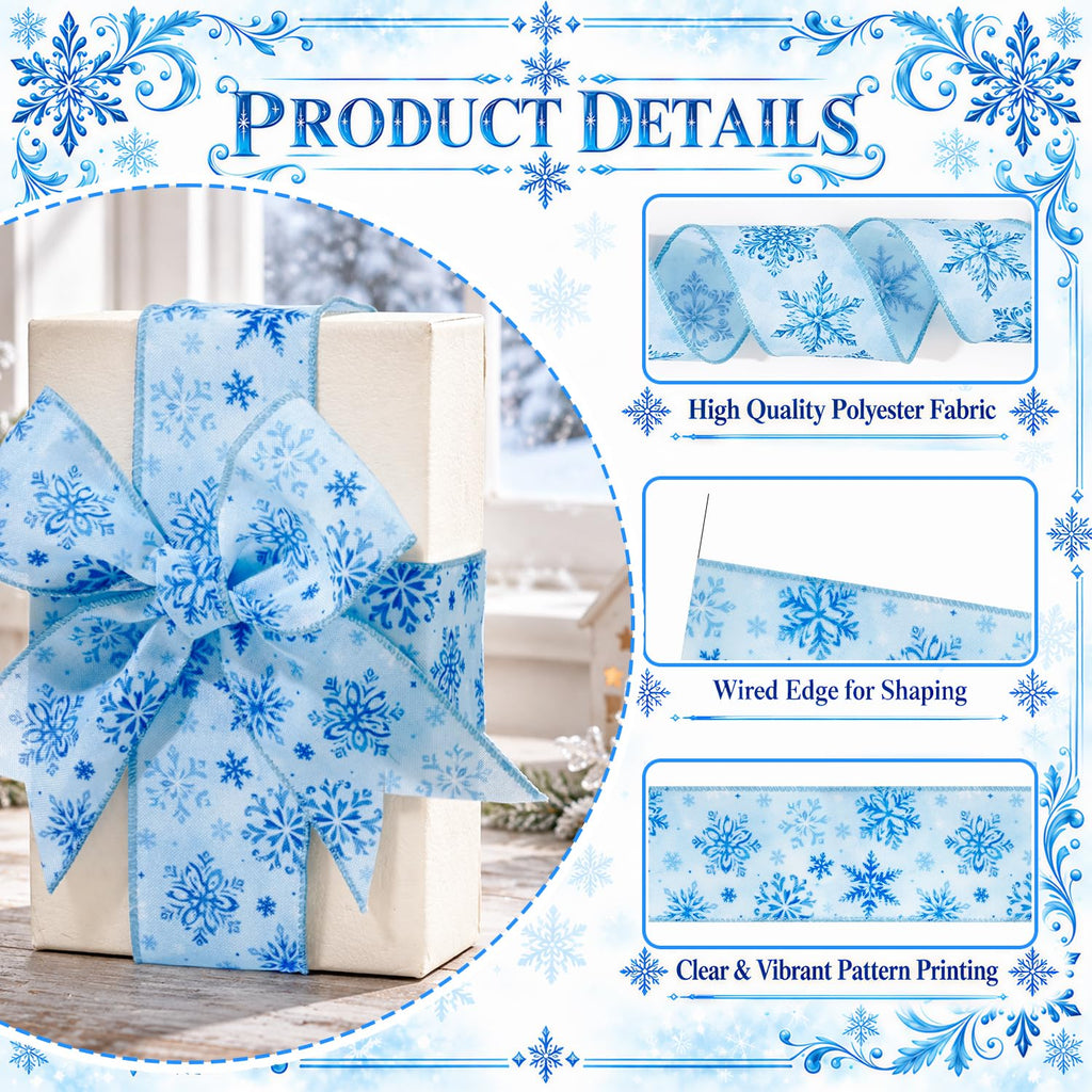 Winter Snowflake Wired Ribbon 2 Rolls, Snowflake Fabric Ribbon