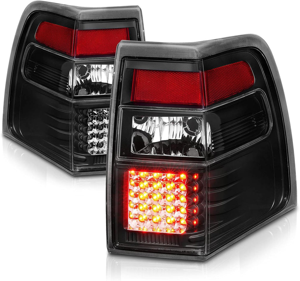 AmeriLite Black LED Replacement Brake Tail Lights Set For 2007-2017 Ford Expedition - Passenger and Driver Side