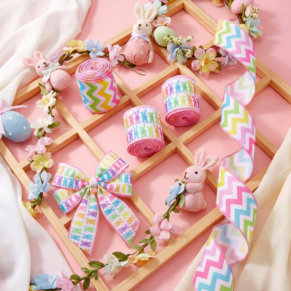 6 Rolls 30 Yards Pastel Easter Wired Ribbons Edge, 2 Inch