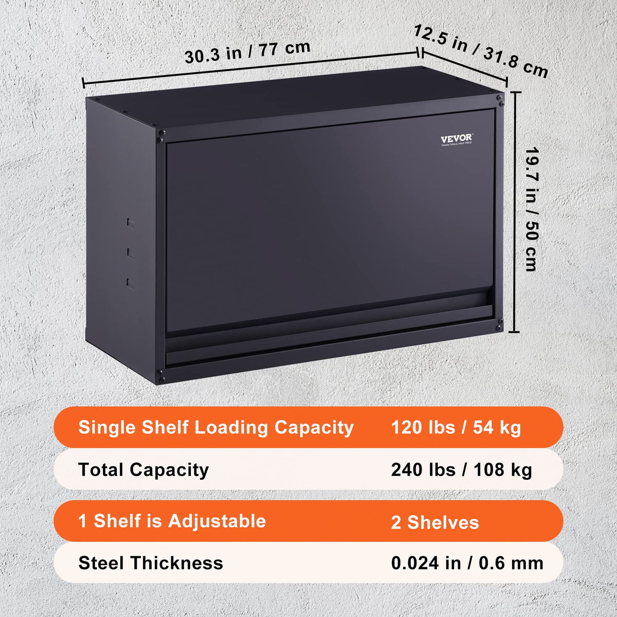 Metal Storage Cabinet, 120lbs Load Capacity per Shelf, 20'' Tall Wall-Mounted Powder-Coating Steel Garage Cabinet