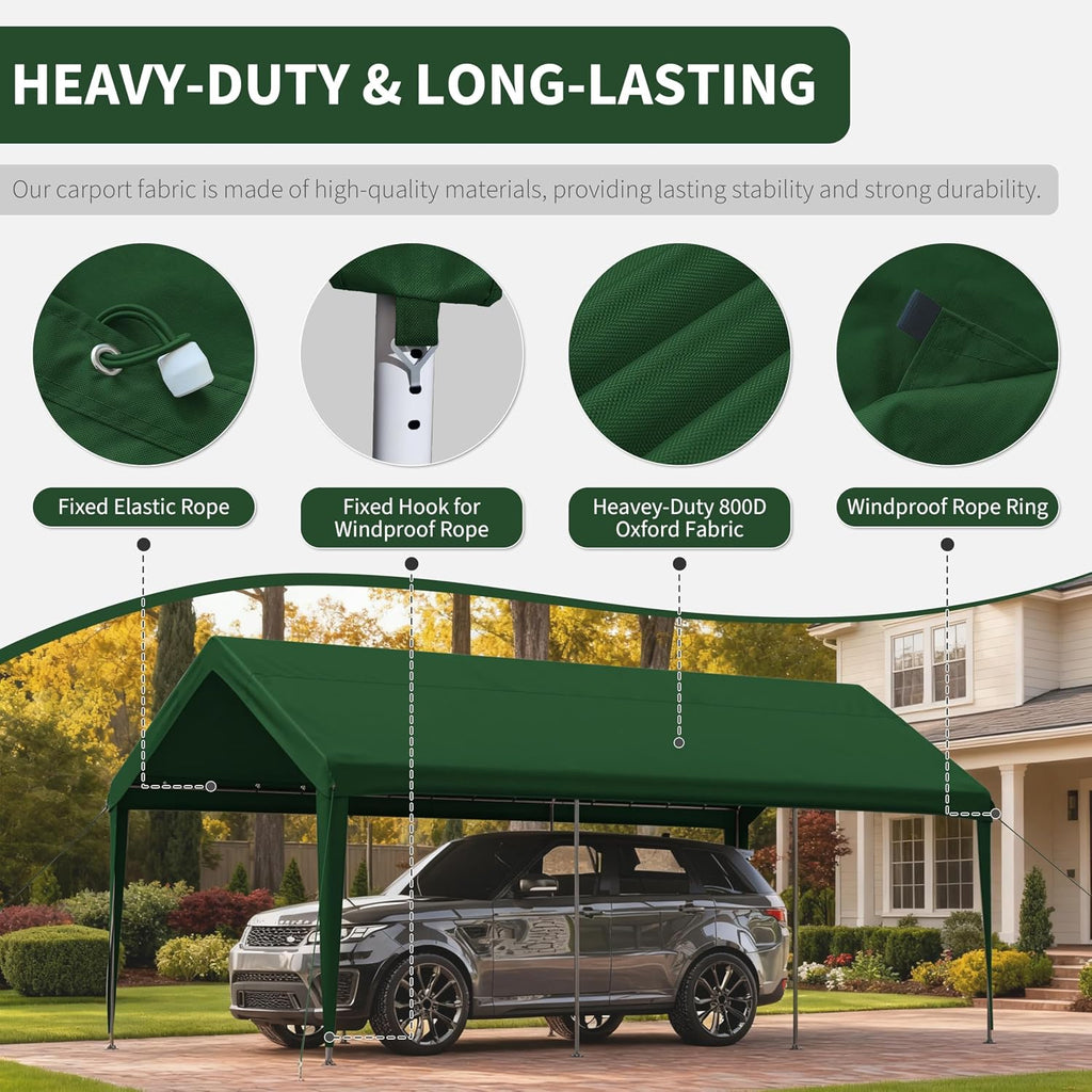 Carport Replacement Canopy Cover 10'x20' for Tent Top Garage Shelter Cover, 800D Heavy Duty Oxford Waterproof & UV