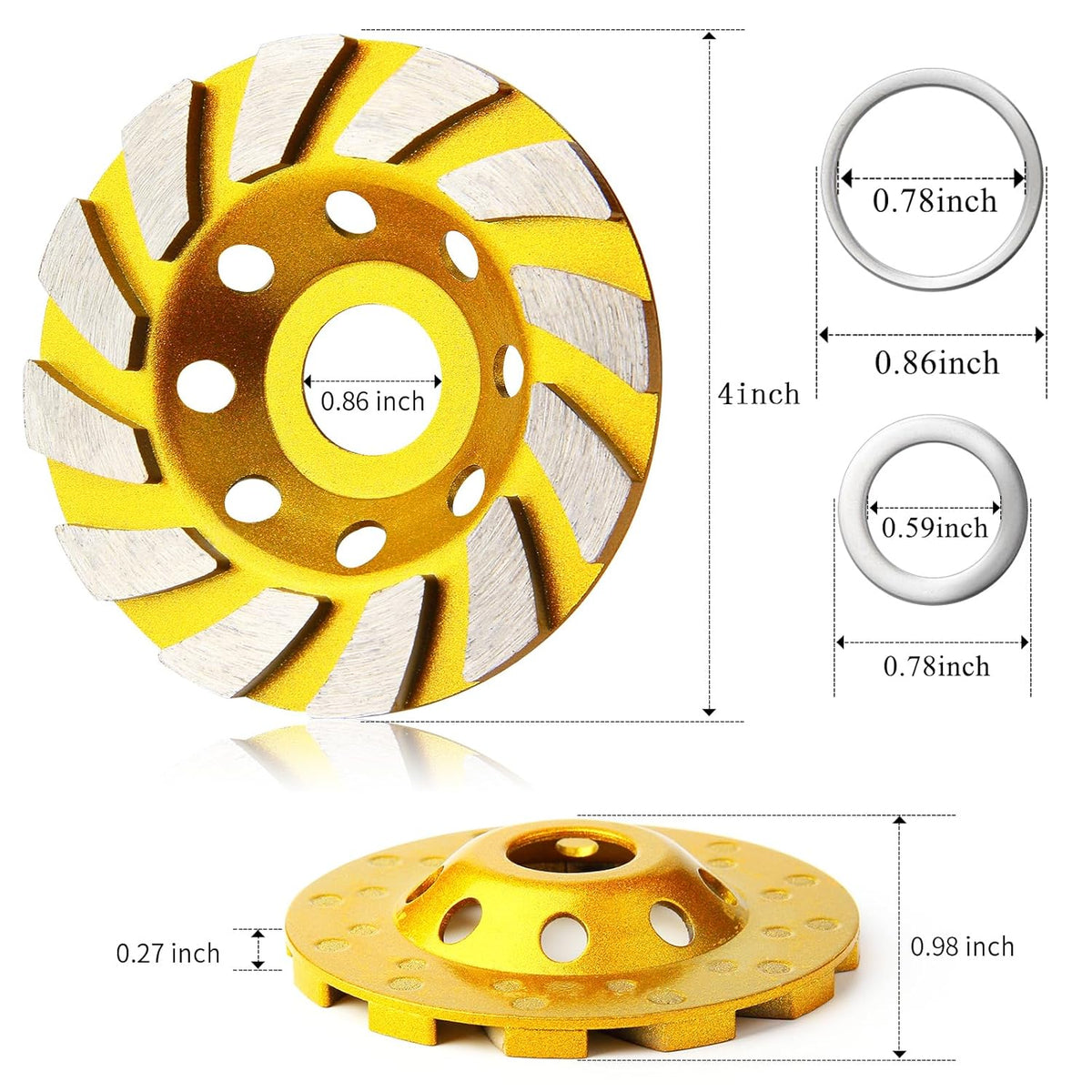 5 Pieces Diamond Cup Grinder 4 Inch Concrete Turbo Diamond Grinding Cup Wheel 12 Segs Heavy Duty Angle Grinder Wheels for Angle Grinder