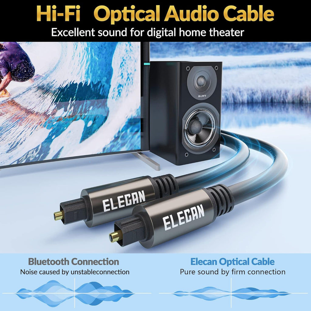 Optical Audio Cable 30 Ft Digital Audio Toslink Cable Cord-Fiber Optic-Gold Plated-Flexiable&Durable-for Home