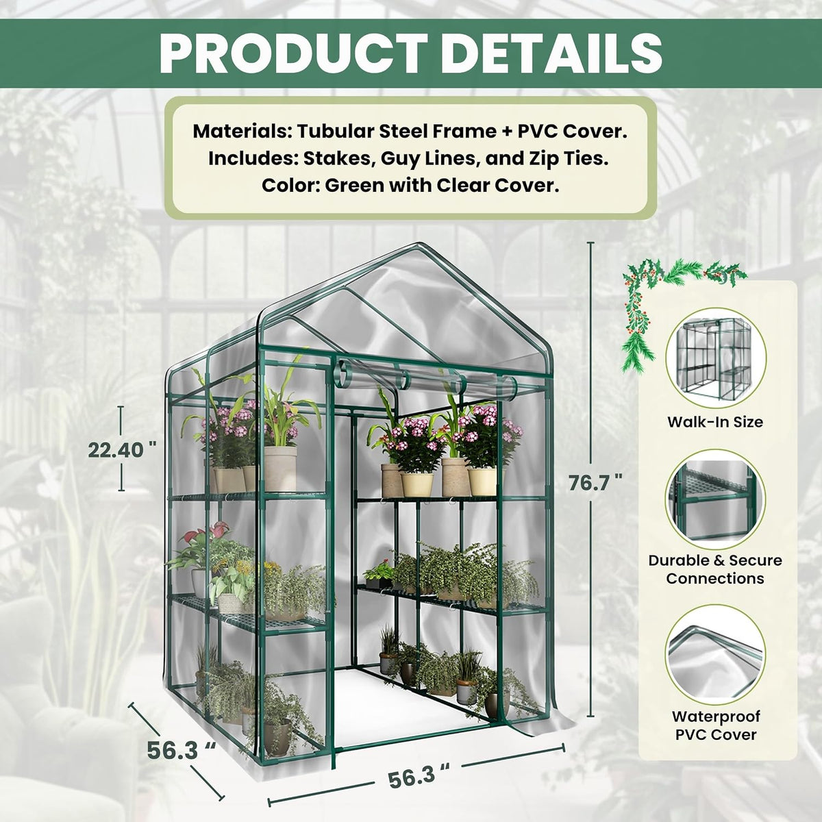 Walk in Greenhouse, 56 x 56 x 76-Inch