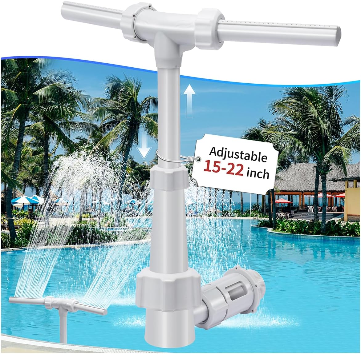 Dual Spray Pool Fountains for Above-Inground Swimming-Pool - Telescopic 15-22" Pipe Height, Summer Waterfall Cooler
