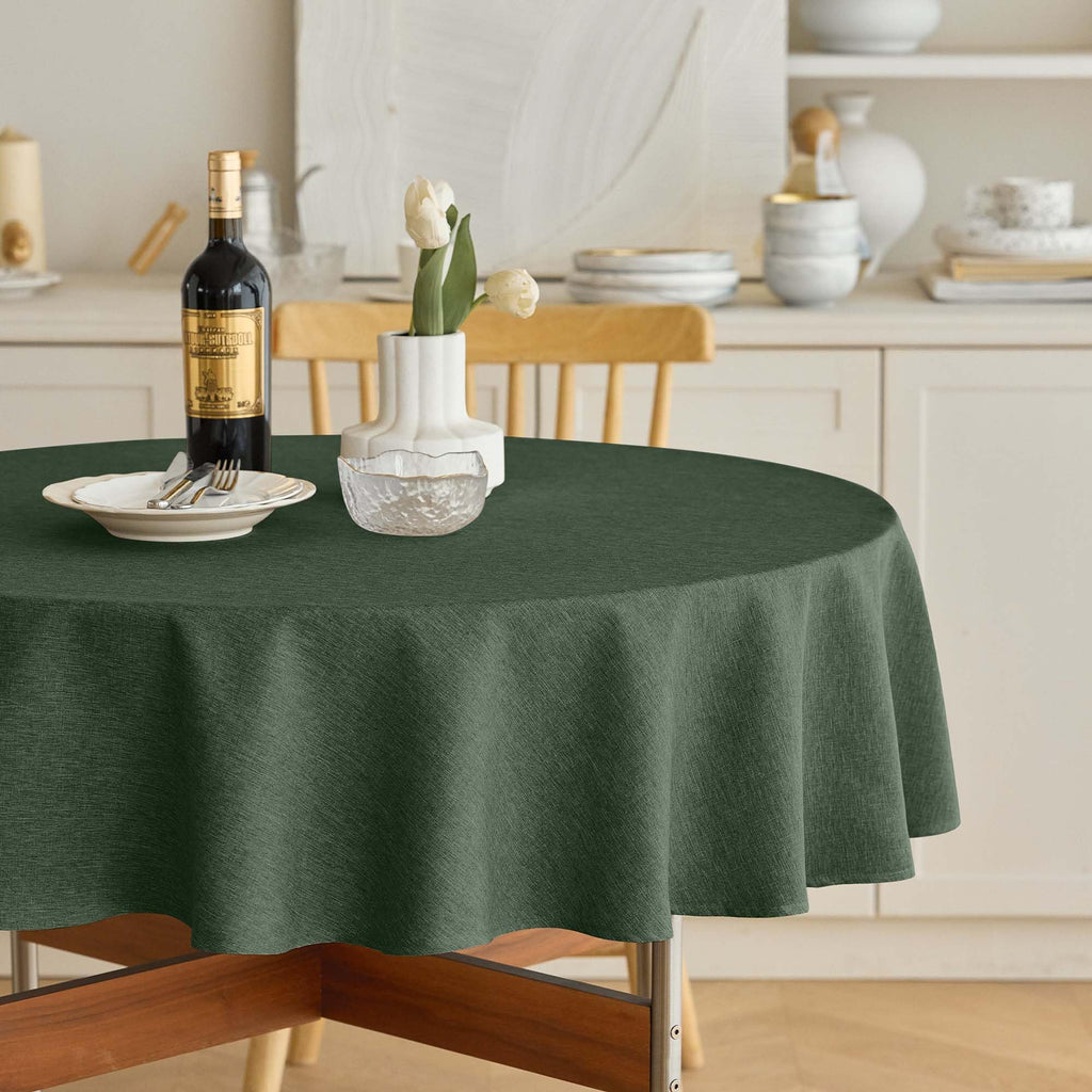 Christmas Faux Linen Round Tablecloth, Decorative Fabric Waterproof Texture Farmhouse Table Cloth Cover for Dining