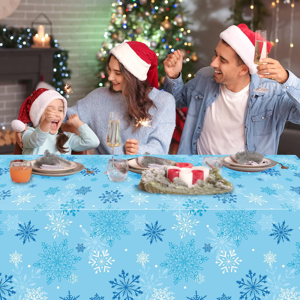4Pcs Snowflake Tablecloth Christmas Snowflake Disposable Plastic Table Cloth Winter Wonderland Table Cover for Winter