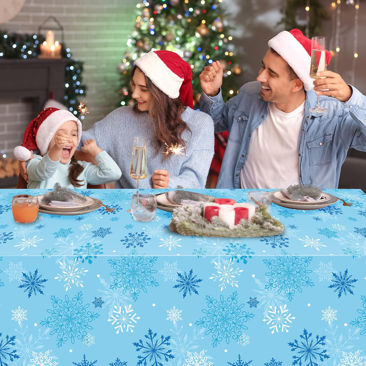4Pcs Snowflake Tablecloth Christmas Snowflake Disposable Plastic Table Cloth Winter Wonderland Table Cover for Winter