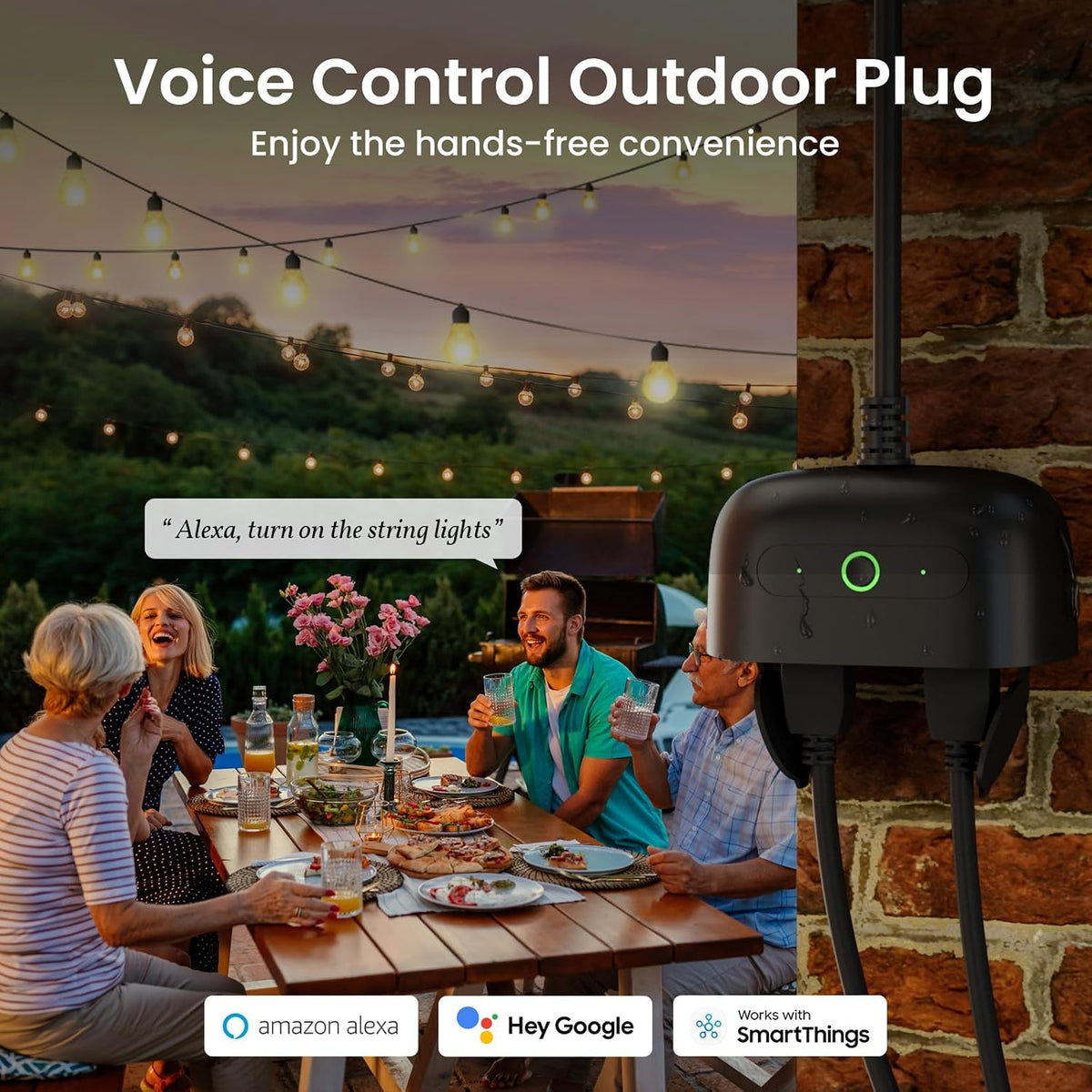 Outdoor Smart Plug, Smart Home Wi-Fi Outlet with 2 Sockets, IP64-Rated with Weather-Resistant Covers, Works with