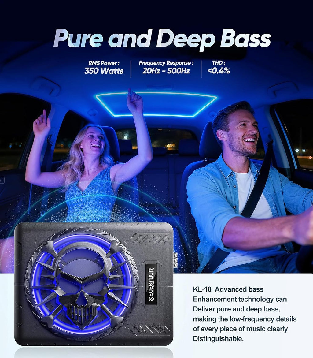 10" 1200W Under Seat Car Subwoofer and amp package，Subs with RGB LED Light | Built in Amplifier,Slim design,Include