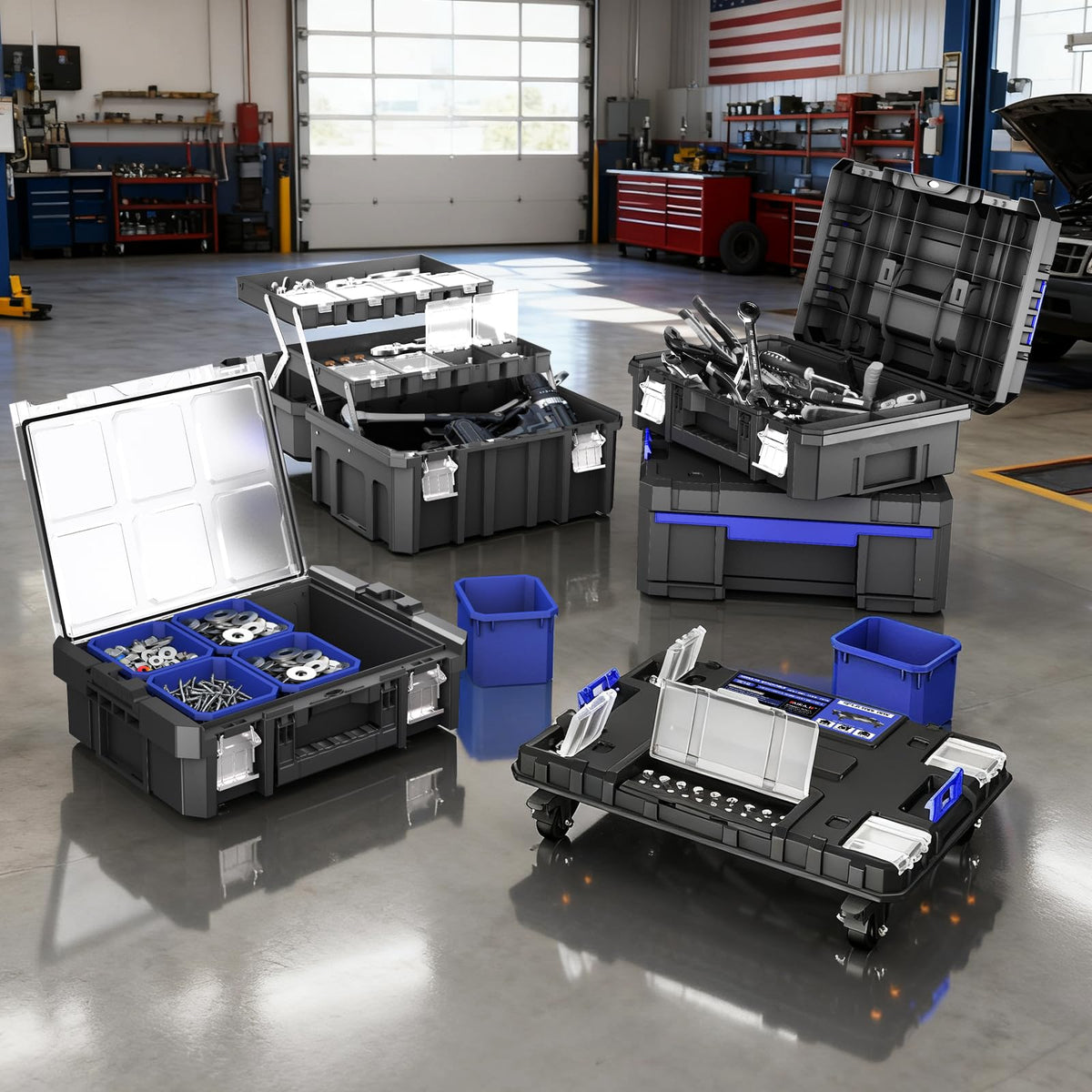 4 Tier Rolling Tool Box with Wheels, 18” Stackable Tool Box Organizer