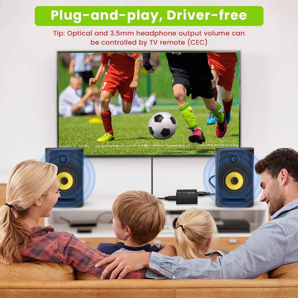 192KHz ARC Audio Extractor, HDMI ARC to Toslink/Optical+3.5mm AUX Output, HDMI to Optical Audio Adapter with 3.5mm