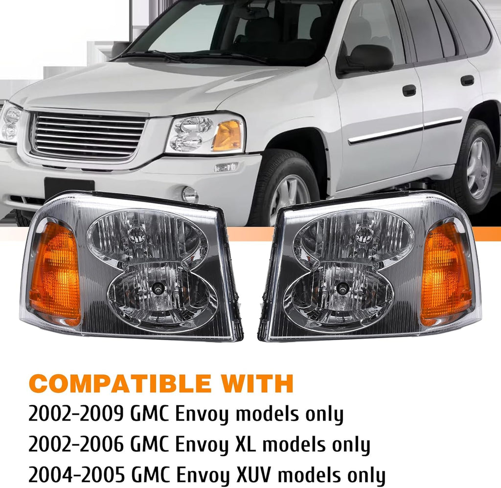 Headlight Assembly Compatible with 2002-2009 GMC Envoy, Headlamp w/o Bulb Replace# 15866071 15866070