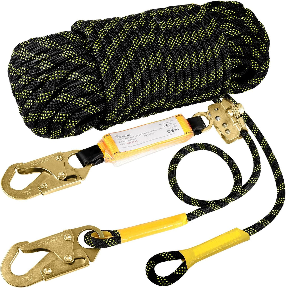 TRSMIMA Rope Harness Safety Lanyard：150ft Roofing Rope Fall Protection | Vertical Safety Harness Rope With Grab Snap