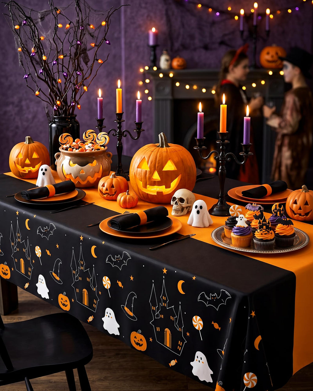 Plastic Table Cloth Disposable 10 Pack Halloween Orange