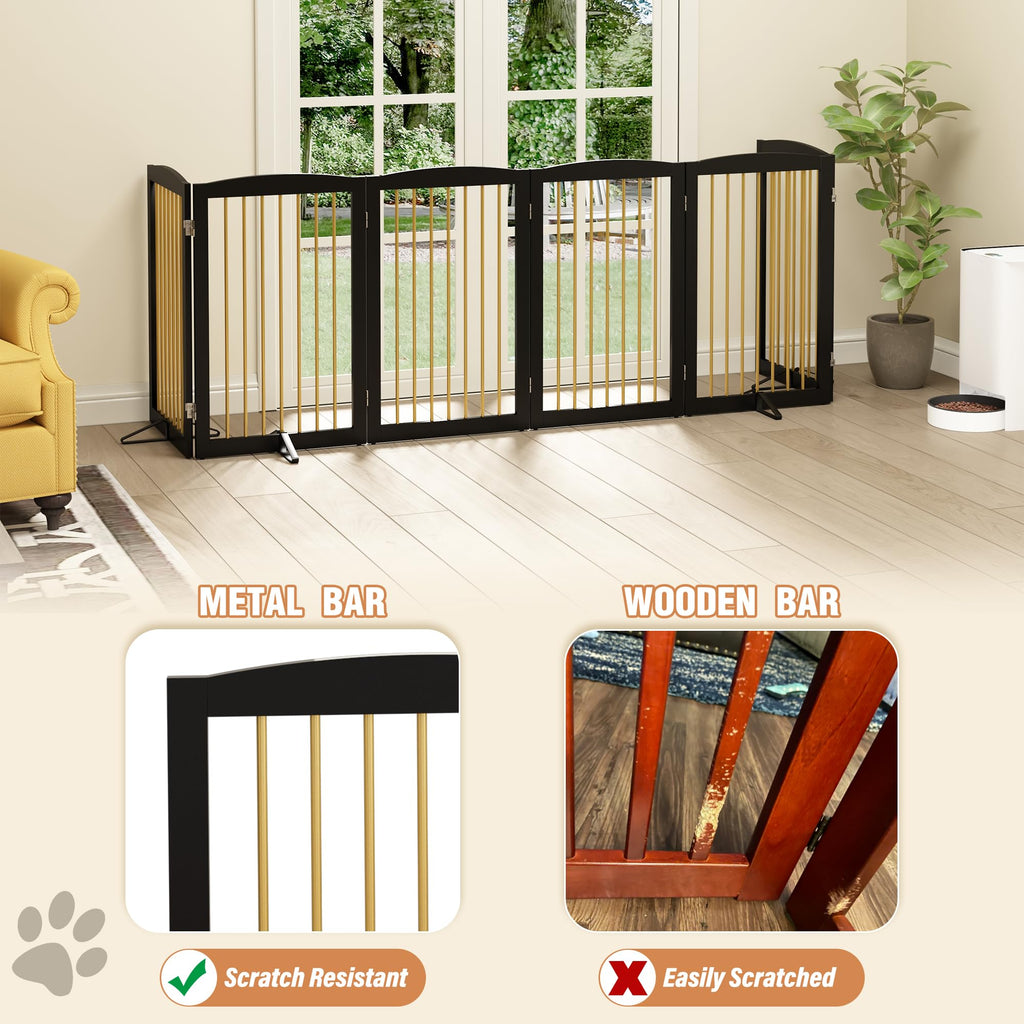 Freestanding Solid Wood Folding Pet & Dog Barrier Gate with Support Feet for Wide Indoor Openings, Hallways & Stairs