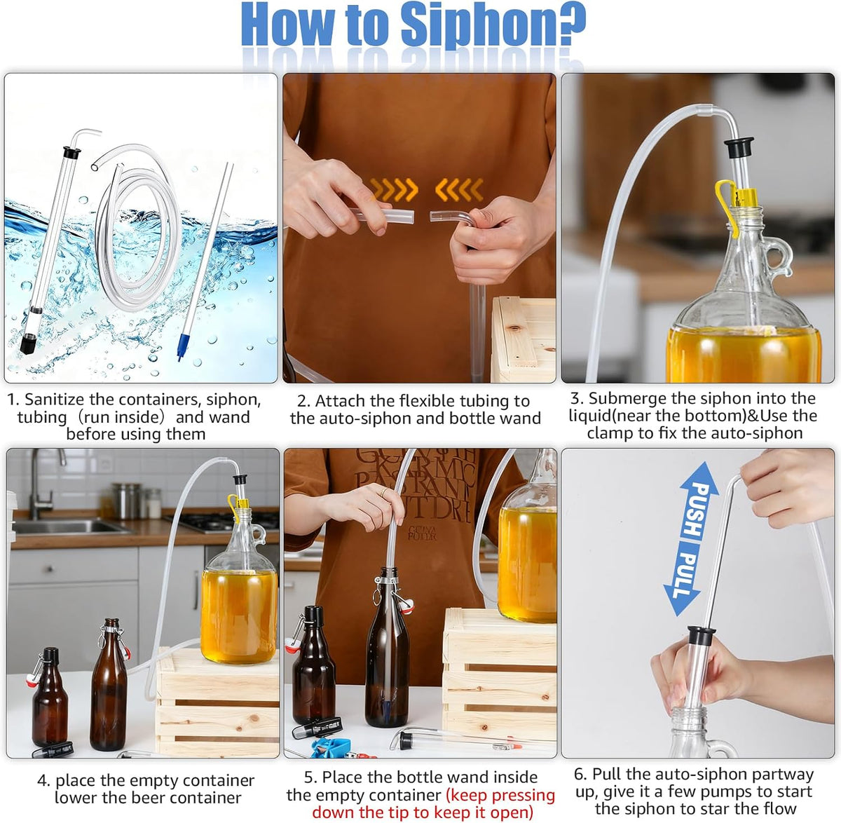 14” Auto Siphon with 12.9” Bottle Wand & 5.5FT Food-Grade Silicone | Beer Wine Siphon Pump fit Liquid Transfer
