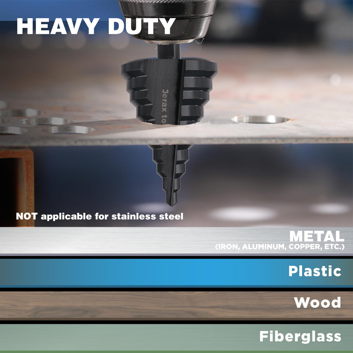 Jerax tools HSS 1/4-7/8 Inch High Speed Steel Step Drill bits, Doubles Flutes Unibit for Hole Drilling in Iron, Copper, Aluminum, Wood, Plastic