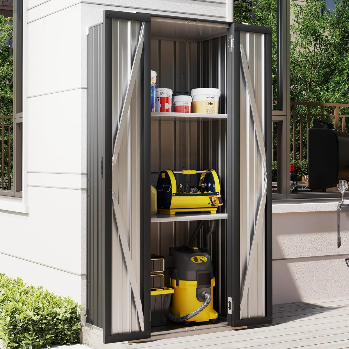 Outdoor Storage Cabinet, Outdoor Cabinets Waterproof with Shelves, Vertical Tall Garden Outdoor Cabinet, Sheds &
