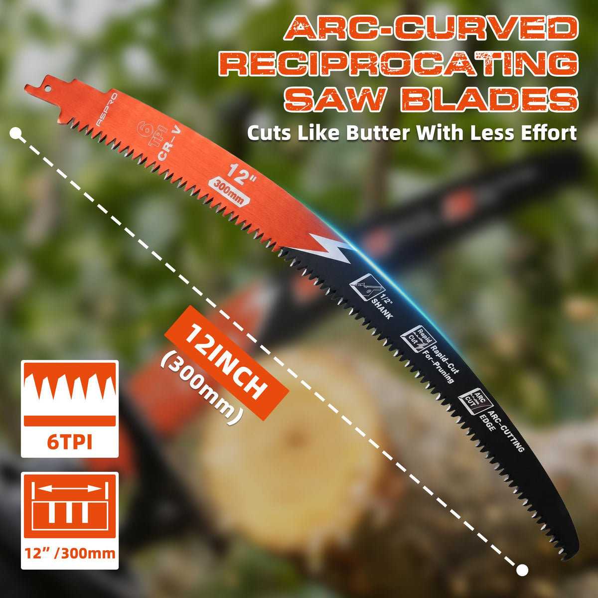 12 Inch Arc Edge Reciprocating Saw Blades for Tree Trimming, 6 Pack/6TPI