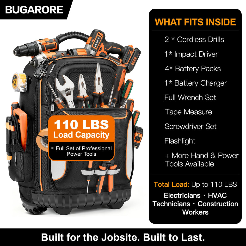 16" Rolling Tool Backpack with Wheels, 75 Pockets Electrician Tool Bag for Construction HVAC, 1680D Waterproof