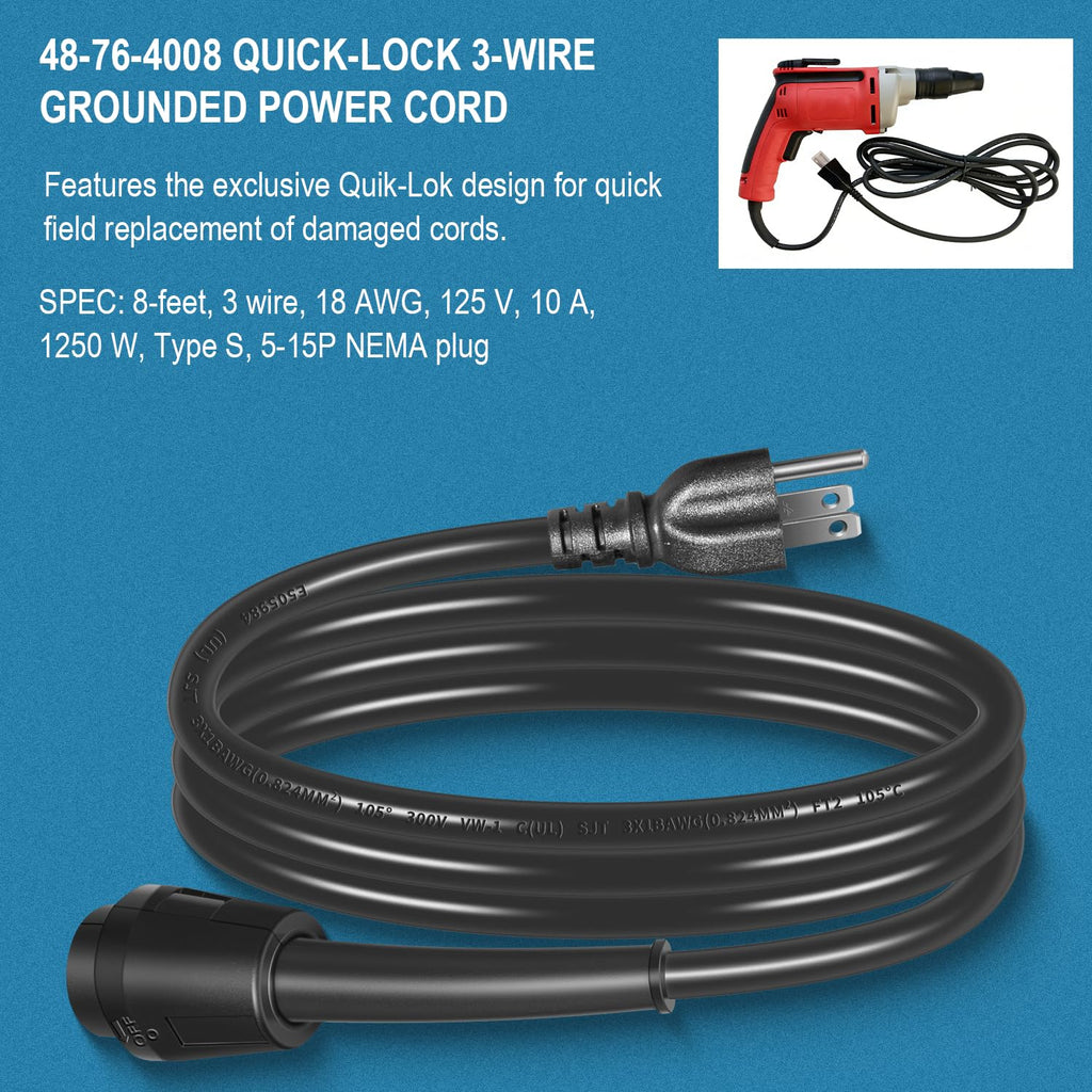 48-76-4008 Quick-Lock Cord 8 Feet for Power Tool Drills Reciprocating Saws