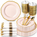 175 Pcs Pink and Gold Plastic Plates Wedding & Party