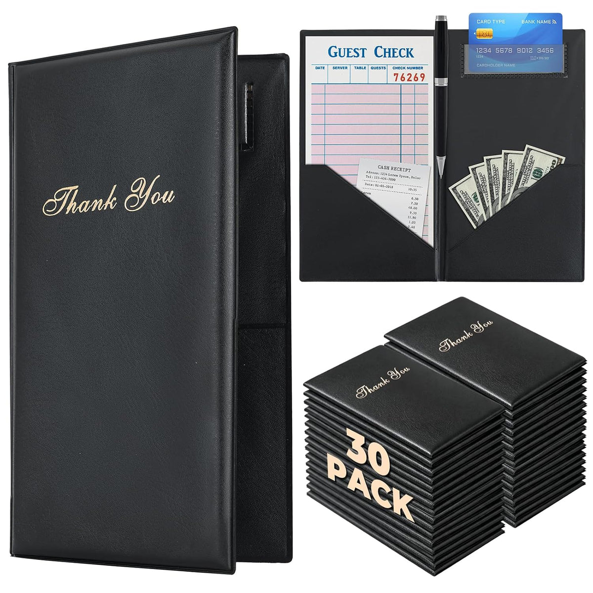 Check Presenters for Restaurants, 30 Pack Server Books 5 x 9 Inch