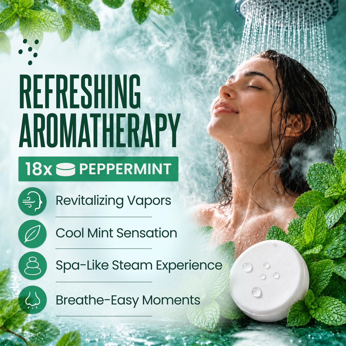 Peppermint Shower Steamers, Aromatherapy Gifts for Men, 18 Tablets