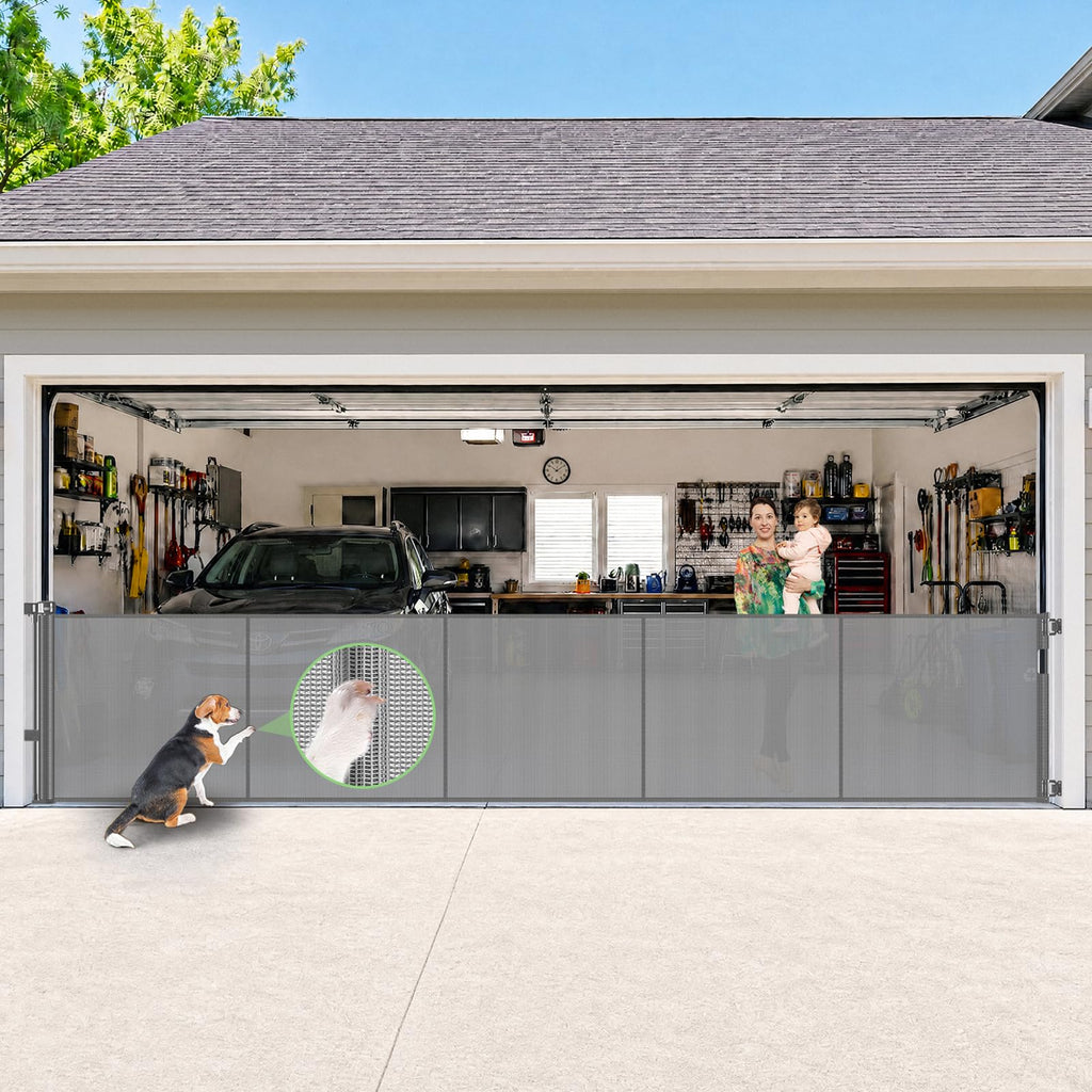 37" Tall x 155" Extra-Wide Retractable Indoor/Outdoor Mesh Pet & Child Safety Gate with One-Hand Safety Lock for Wide Openings, Patios & Stairways