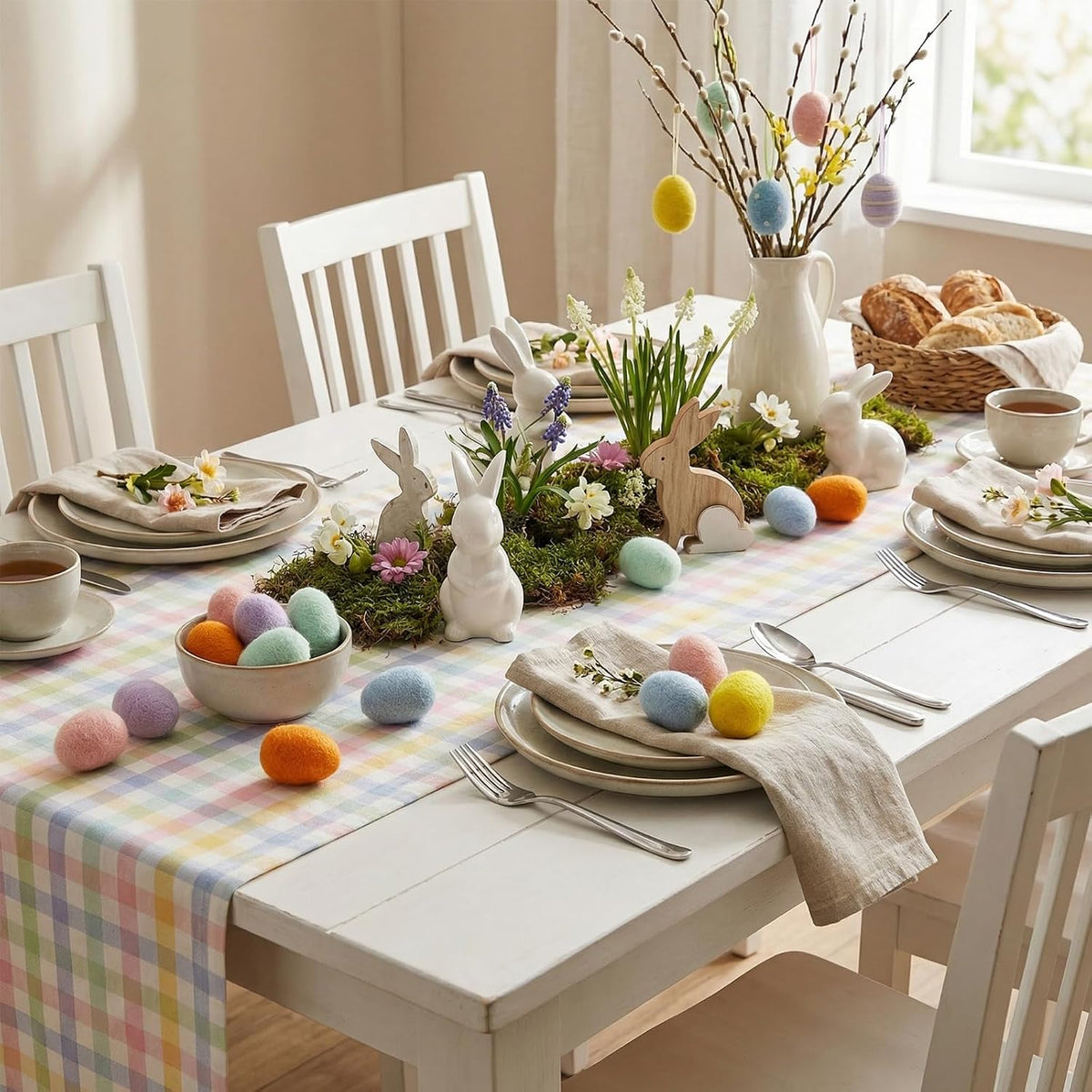 12 Pcs Felted Easter Eggs Decor Pastel Eggs Colorful Easter Decorations 2.36 Inch Colorful Hanging Ornaments for