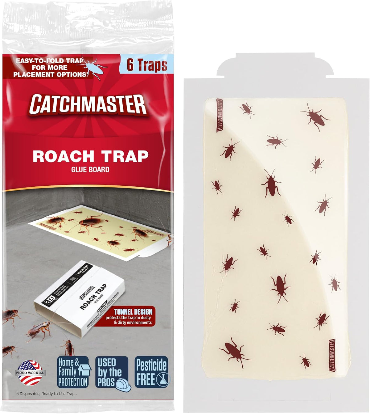 Roach Trap Glue Boards 6-Pk, Adhesive Bug Catcher, Insect & Roach Killer, Scorpion, Spider, Cricket, & Cockroach