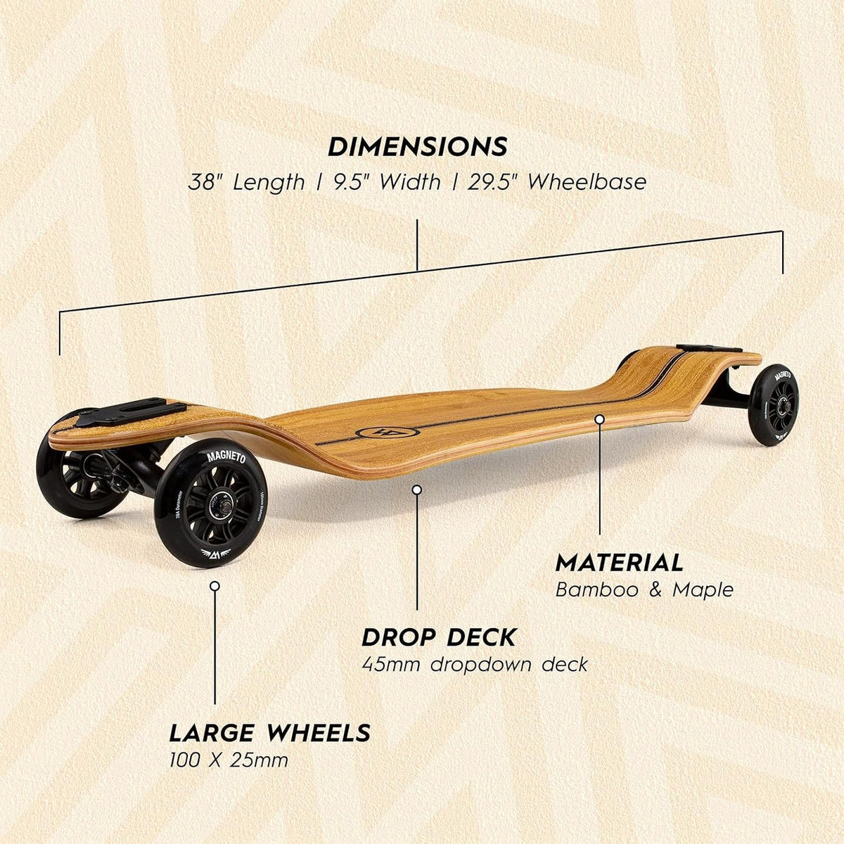 Longboards Bamboo Longboards for Cruising, Carving, Free-Style, Downhill and Dancing (Bamboo Drop & Fiberglass