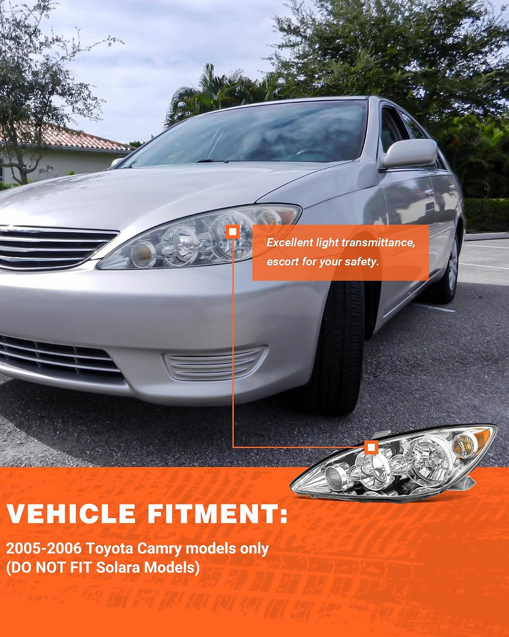 for 2005-2006 Toyota Camry Headlights Assembly Chrome Pair