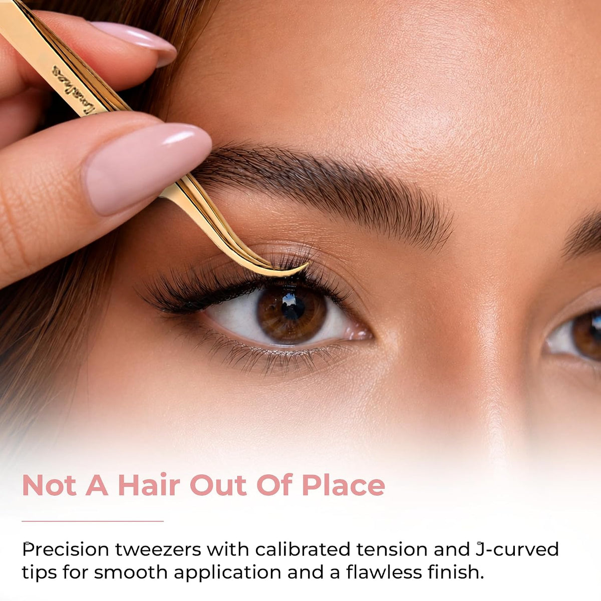 Eyelash Tweezer - 24K Gold-Plated Stainless - J-curved Tip for Precise Application - Applicator Tool for False