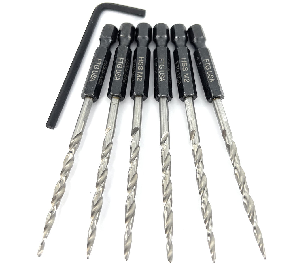 FTG USA 6Pc #6 (9/64") Replacement Countersink Drill Bit Set Tapered Bits