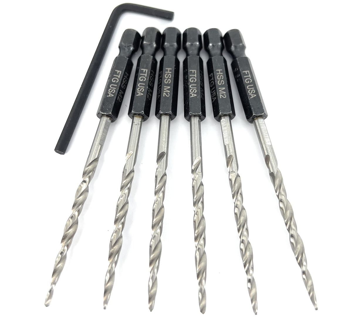 FTG USA 6Pc #6 (9/64") Replacement Countersink Drill Bit Set Tapered Bits