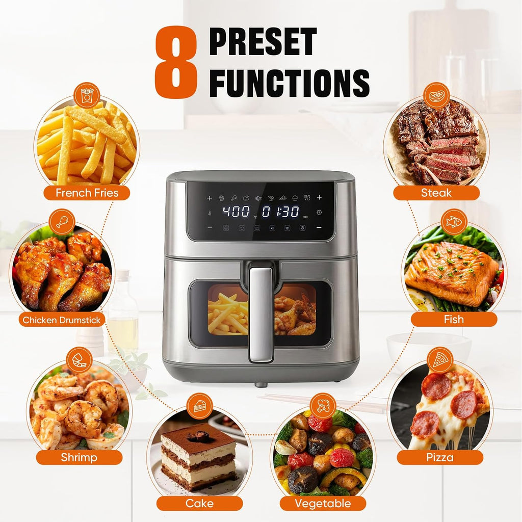 8-in-1 Air Fryer 6 Quarts Airfryer with Window | Nonstick and Dishwasher-Safe Basket, 400°F Fast Heating Air Fryers