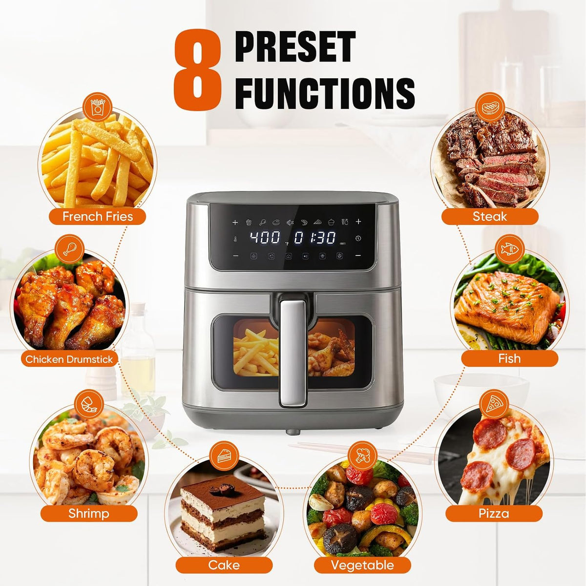 8-in-1 Air Fryer 6 Quarts Airfryer with Window | Nonstick and Dishwasher-Safe Basket, 400°F Fast Heating Air Fryers